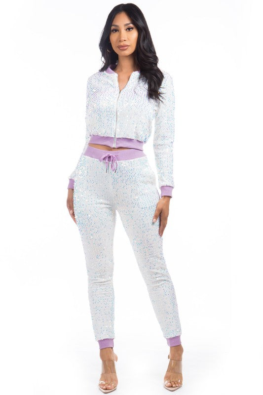 SEXY SEQUIN TWO PIECE PANT SET