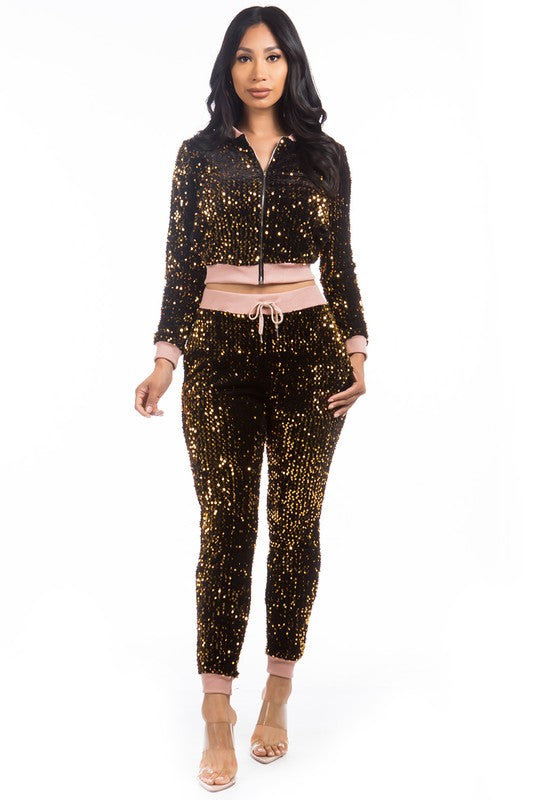 SEXY SEQUIN TWO PIECE PANT SET