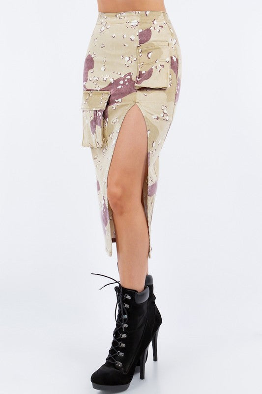 Combat Cargo Pencil Skirt in Desert Camo