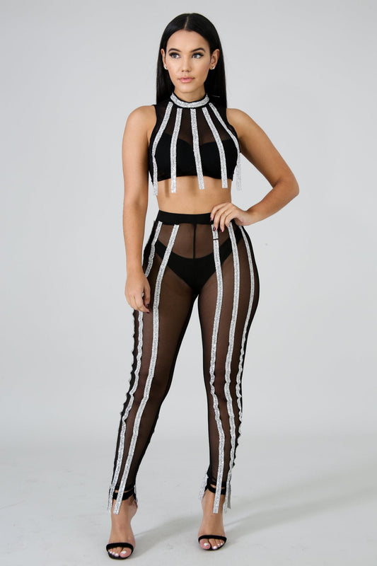 Glitter Stripe Sheer Pant Set