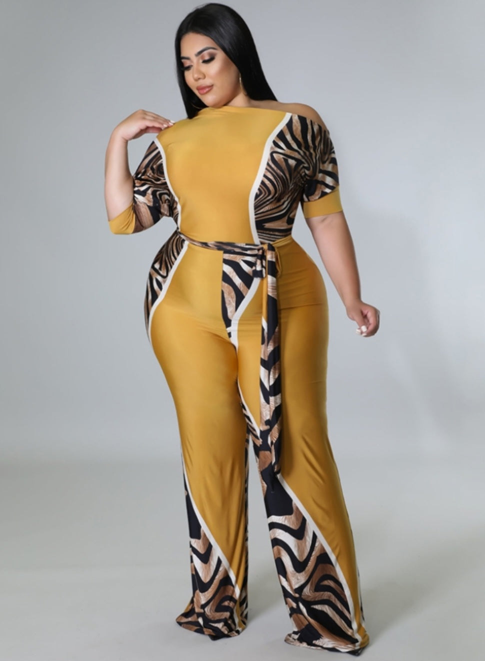 Plus Size  Wide Leg Jumpsuit with Belt