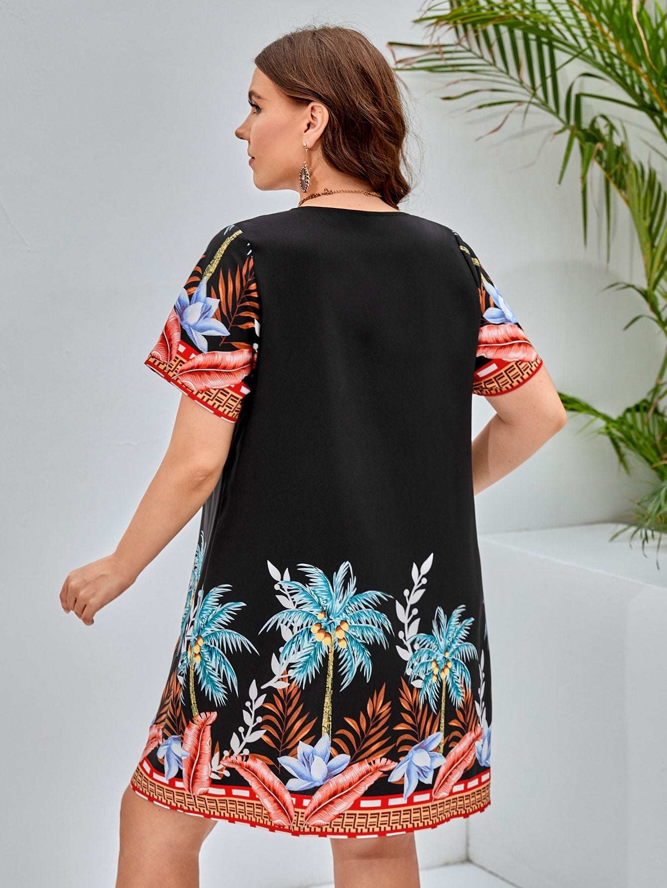 Plus Tropical Print Tunic Dress