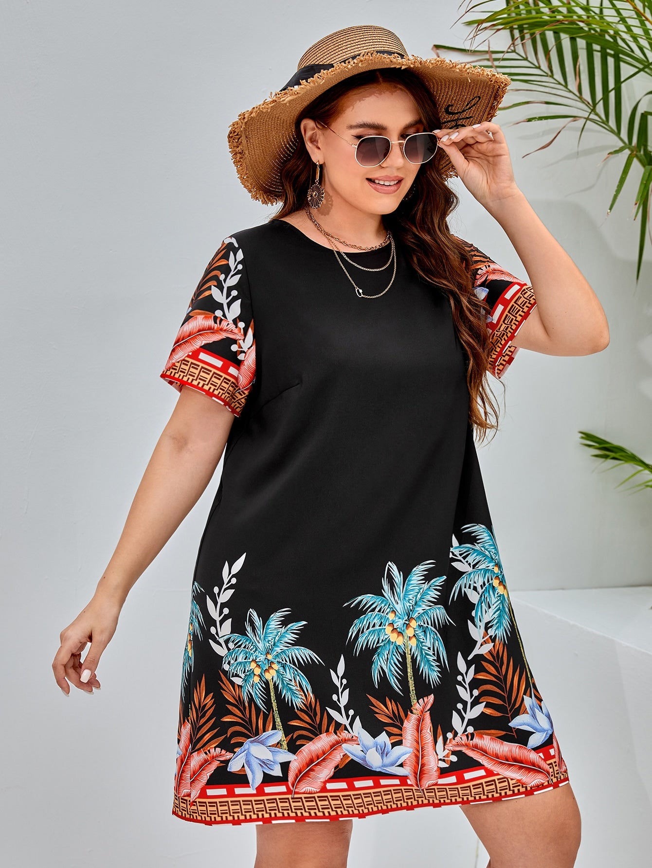 Plus Tropical Print Tunic Dress